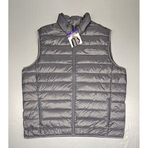 Eddie Bauer Down Vest Mens 2XL Gray 650 Fill Full-Zip Packable Microlight NWT